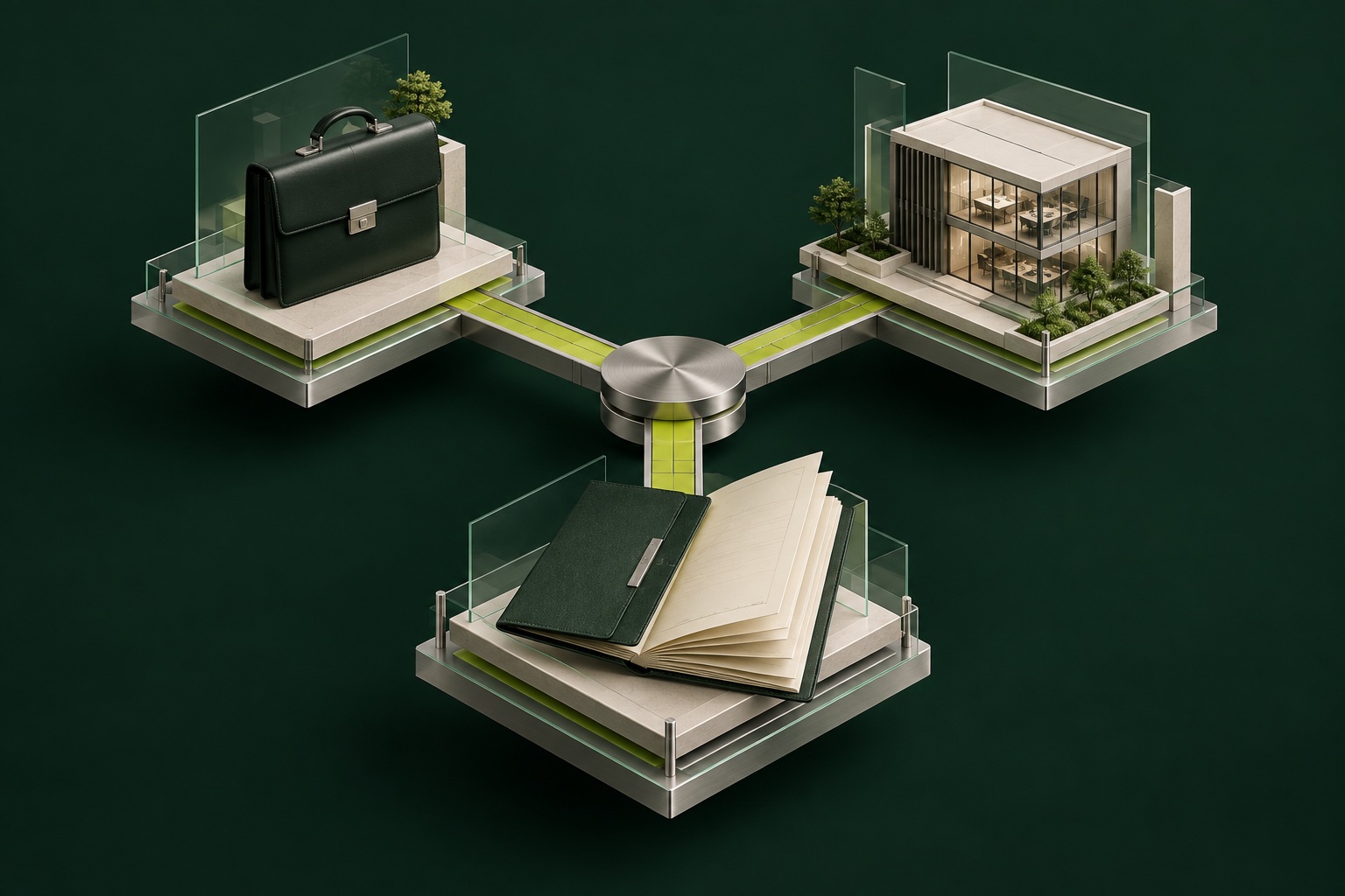 Illustration of three connected platforms representing contractor engagement choices